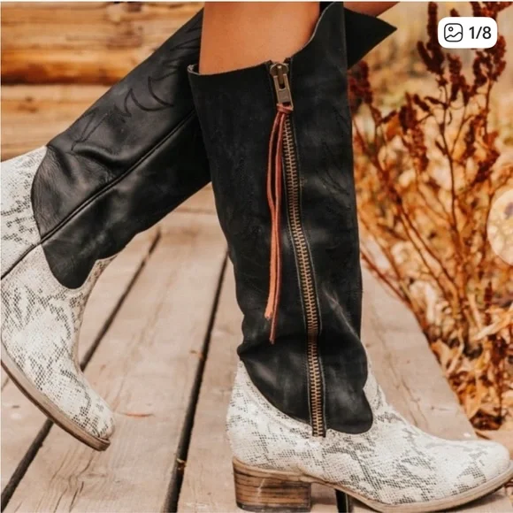 FREEBIRD BY STEVEN WHISPER BOOTS IN BLACK/WHITE snake 10 M free bird FB - Picture 3 of 5